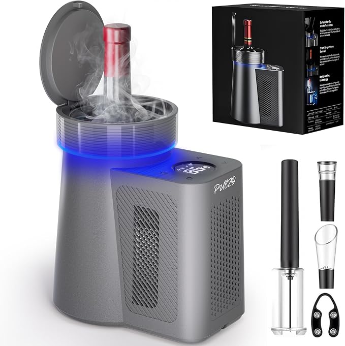 PULZO Electric Wine Chiller, 2026 Uupgraded Wine Cooler for Standard 750ml Bottles, Digital Temp Control (32°F-68°F), Low-Noise, Keeps Cold for Up to 24 Hours for Home, Patio, Yacht