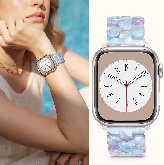 V-MORO Resin Band Compatible with Apple Watch 42mm/41mm/40mm/38mm Women Fashion Dressy Fancy Strap Bracelet lightweight Wristband for iWatch Bands Series 11 10 9 8 7 6 5 4 3 2 1 SE(Purplish Blue)