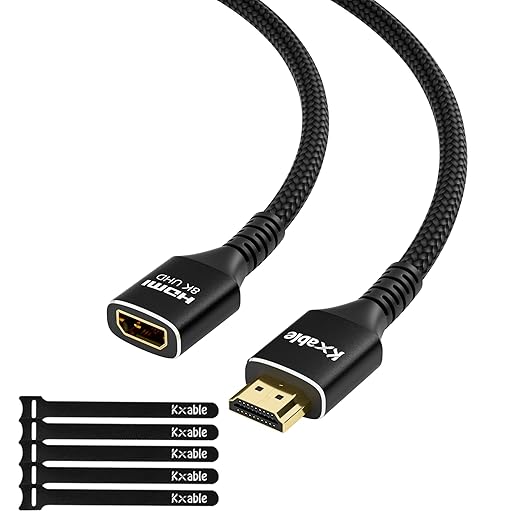 Kxable 8K HDMI Extension Cable 10 FT, HDMI 2.1 Ultra High Speed Male to Female Cord Adapter, OFC Conductor, Compatible with Roku TV Stick PS5 PS4 Xbox Laptop PC Player Google Chromecast Wii U HDTV