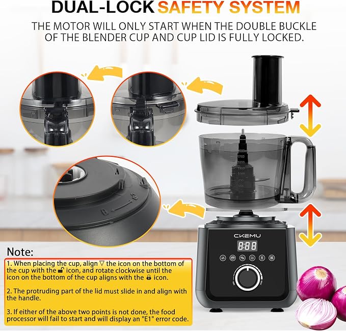 12 Cup Smart Food Processor, Electric Food Chopper Slicer with French-Fry Slicing Shredding Chopping Kneading Cutter, For Meat, Vegetable, Fries, Cheese, Meat & Veggie Prep, Puree