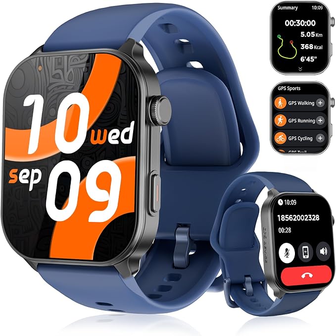 Smart Watch for Men Women Built-in GPS Fitness Tracker, 2.01" HD Touchscreen(Answer/Make Calls), 110+ Sport Modes with Heart Rate/Sleep Monitor/Compass, 1 ATM Waterproof, for Android iOS, blue