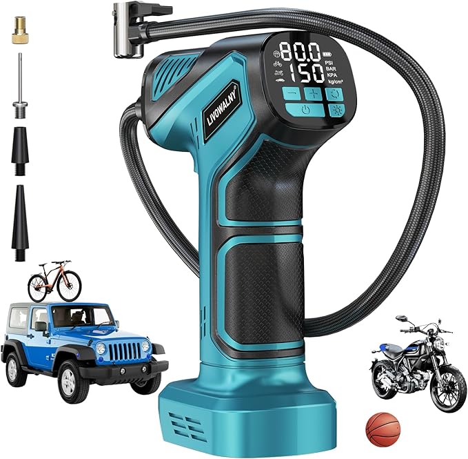Tire Inflator Portable Air Compressor Compatible With Makita 18V Battery, LIVOWALNY 150PSI Air Pump, Cordless Tire Pump Digital Pressure Gauge, Tire Inflator for Car, Bike, Motorcycle (Tool Only)