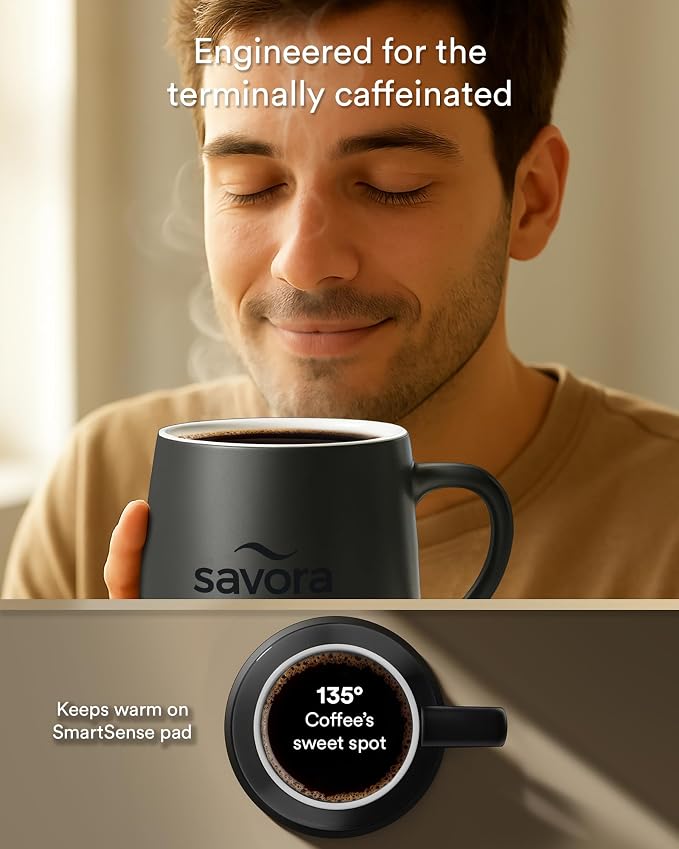 12oz IntelliHeat™ Coffee Mug | Barista’s Choice | Exclusive Wireless SmartSense Pad | Maintains Perfect 135°F | Hand-Crafted Ceramic Mug & Lid | for Tea Drinkers | Backed for Life - Black