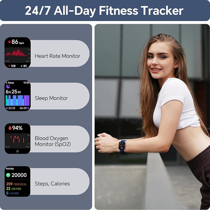 Smart Watch for Men/Women Android & iPhone, 1.85" Touchscreen Smartwatch with Answer/Make Calls, Fitness Watch with 3ATM Waterproof, 120+ Sport Modes, Heart Rate/Sleep/SpO2 Monitor,Pedometer, Alexa