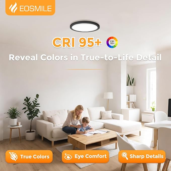 1Pack 12 Inch Black LED Flush Mount Ceiling Light, 25W, 3000LM, CRI 95+, 2700K-5000K 5Color Selectable & Dimmable, Thin Flat Surface Mount Lights for Bedroom, Hallway, Dining Room, Garage