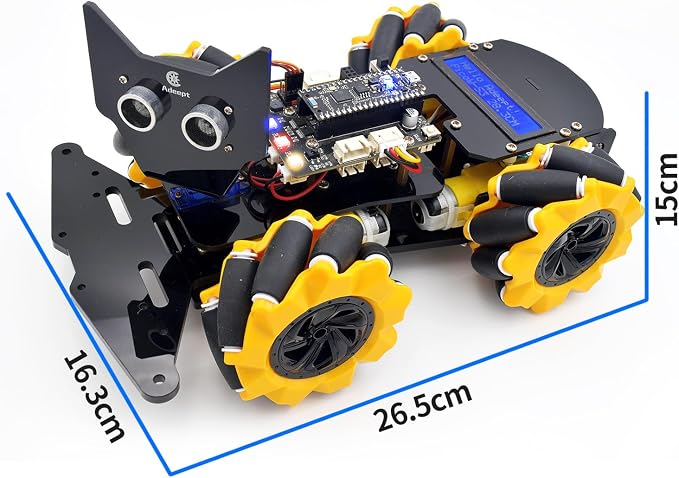 Adeept 4WD Robot Kit Omni-Directional Mecanum Wheels Car for ESP32-S3 Banana Pi PicoW-S3 DIY STEM Remote Educational Robotic with LCD1602 Display, Python Code PDF Tutorials