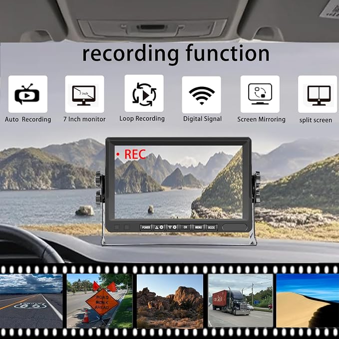 Wireless Backup Camera – Plug & Play, Pre-Wired for Furrion, 4-Channel Split-Screen, 1080P HD 7" Monitor, Wide View & Night Vision & Recording, for Trailer/Camper/Motorhome (2 Camera)