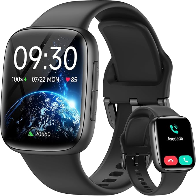 Gydom Smart Watch for Men/Women, 1.85" AMOLED Screen Fitness Watch for iPhone/Android, Activity Tracker with Heart Rate/Sleep/SpO2, Answer/Make Call, 3ATM Waterproof, 120+ Sport Modes, AI Voice, Black