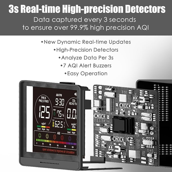 Professional 16-in-1 Portable Indoor Air Quality Monitor with AQI Reminder, Real-Time Air Detector for Home, Bedroom, Office, Car & Daily Use