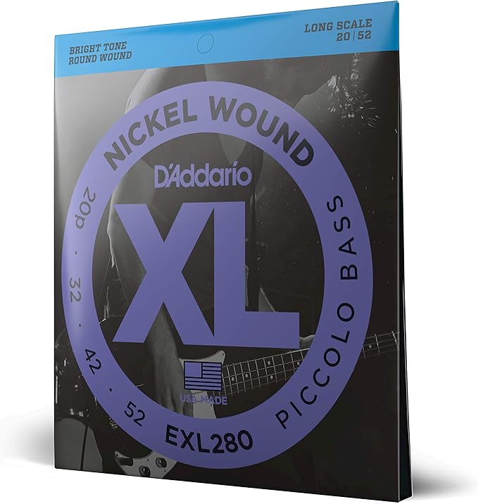 D'Addario Electric Bass Guitar Strings, XL Nickel, EXL280, Piccolo Gauge 20-52, Long Scale, 4-String Set, Pack of 1