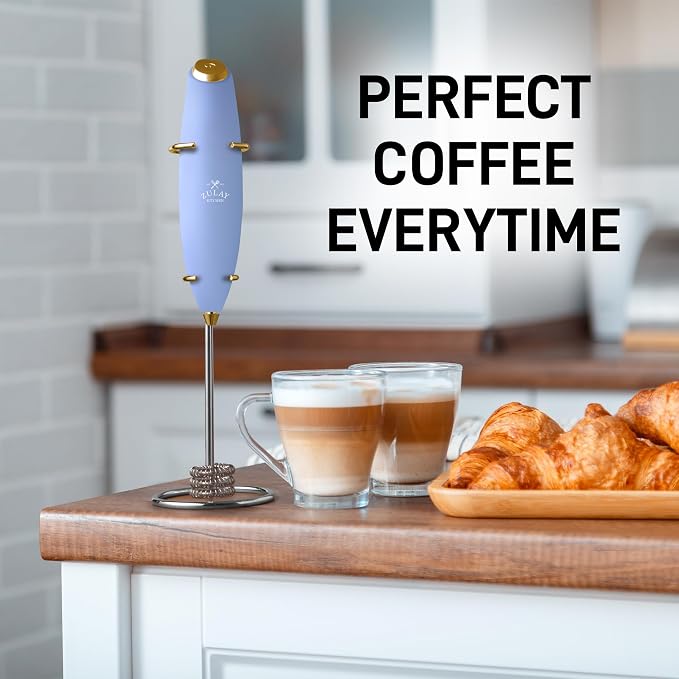 Zulay Kitchen Powerful Milk Frother Wand With Duracell Batteries - Ultra Fast Handheld Drink Mixer - Electric Whisk Foam Maker for Coffee, Lattes, Cappuccino & Matcha - Triple Whisk - Noble Lavender