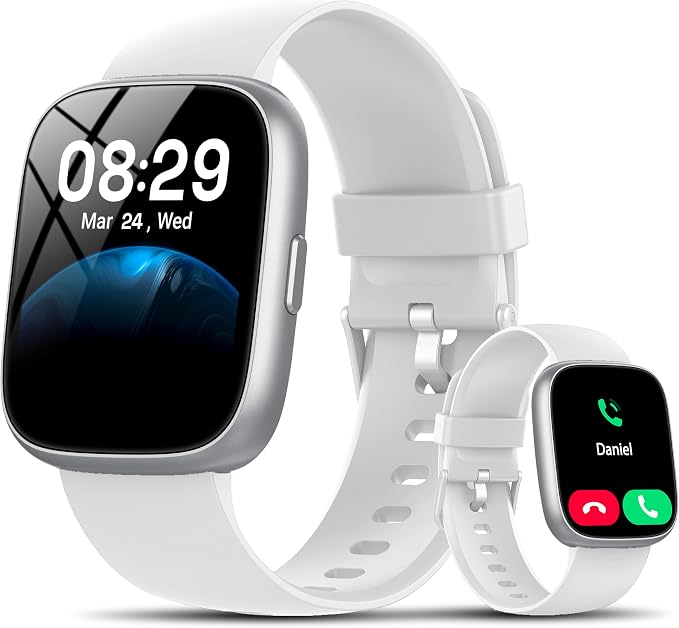 Smart Watch with Alexa Built-in, 1.83" HD Touchscreen Fitness Tracker with Bluetooth Call, Fitness Watch with Heart Rate/Sleep Monitor/120+ Sports, IP68 Waterproof Smartwatch for Android iOS, Ivory