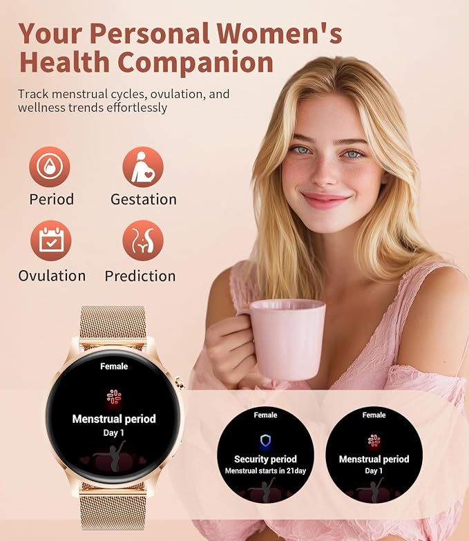 LIGE Smart Watch for Women,1.32" Amoled Display Smart Watch with Bluetooth Call Heart Rate,Sleep Clories Tracker,2 Straps,100+ Sports Modes,Women Smartwatch for Android iOS(FV23-D)