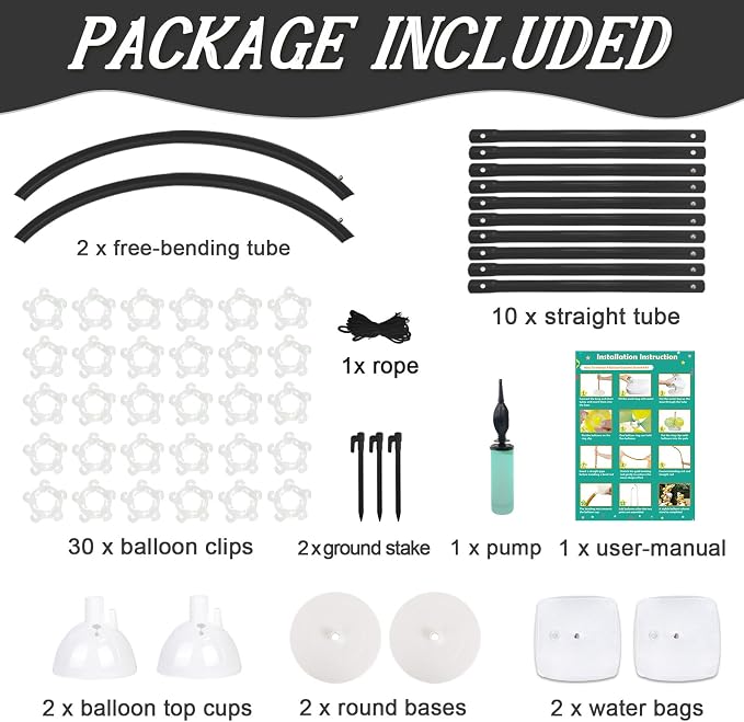 AerWo [Upgraded] Balloon Arch Kit Stand, 8.2ft+6ft Half Arch Balloon Stand with Base, Free Bending Top Balloon Arch Frame Curve for Floor, Perfect Birthday Wedding Christmas Decorations