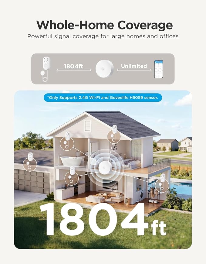 GoveeLife Upgraded Smart Water Leak Detector 1s with 4.92 ft Sensor Cable, WiFi Water Sensor with SMS/Email/APP Push and Sound Alarm, 5-Year Battery Life, Suit for Home, Basement, Kitchen (3 Pack)