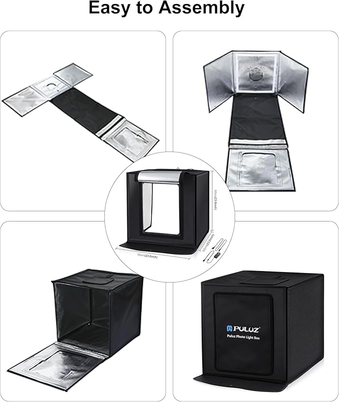 PULUZ 24'' x 24'' Light Box Photography,Large Photo Studio Light Box Professional Dimmable LED Photography Box High CRI Photo Box with 6 Color Backdrops for Product Photography