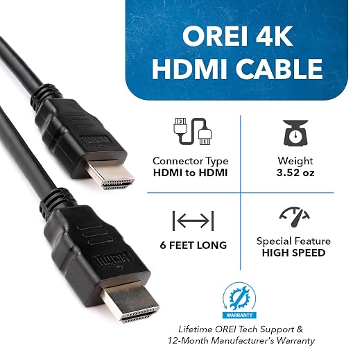 OREI Ultra High Speed 4kHDMI Cable 6ft – High-Speed 10.2Gbps, 3D, ARC, Ethernet – Premium 6ft HDMI Cable for TVs, Monitors, Home Theater & Gaming (3 Pack)
