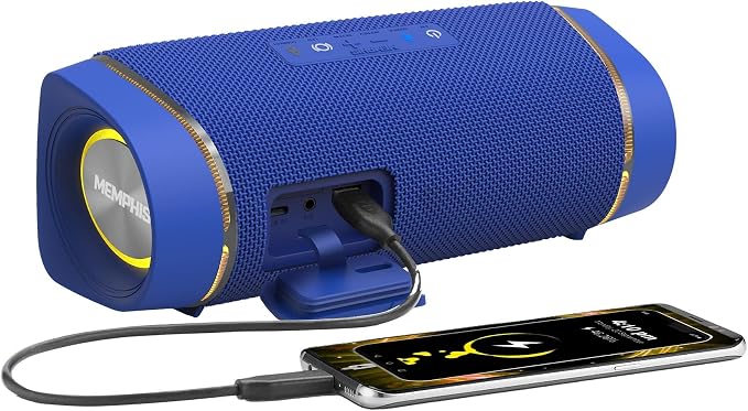 Memphis MFLOWBTB Flow - Wireless Bluetooth & AUX Speaker, IPX7 Water Resistance, Blue