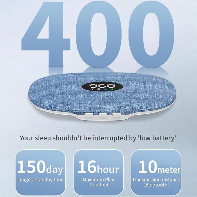 Hesond Under Pillow Speaker Dual Bone Conduction Stereo Bluetooth Wireless Music Portable Sleep Sound Sleep Speaker with LED Display White Noise Timer for Side Sleepers Supports TF Card (Blue)