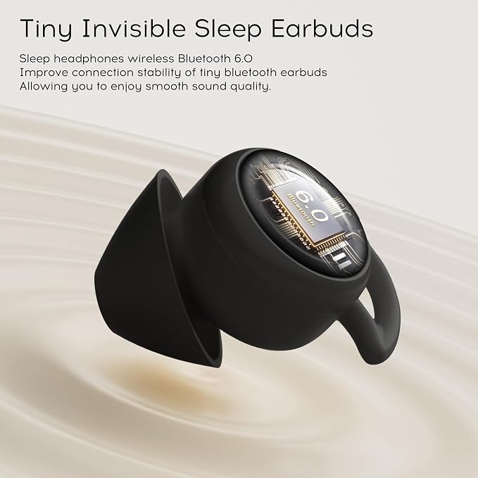 Sleep Earbuds Bluetooth 6.0, Mini Invisible Silicone Sleep Earbuds for Side Sleepers, Noise Blocking Sleeping Headphones, Hidden Earbuds with LED Display for Small Ears, Sleep & Relax - Black