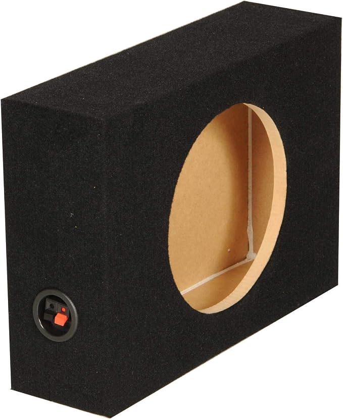 Q-Power Shallow Single 12 Inch Heavy Duty Sealed MDF Material Truck Audio Subwoofer Enclosure Box with Durable Carpeted Exterior, Charcoal Gray
