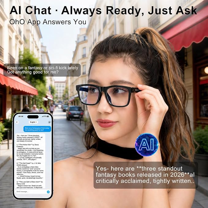 OhO sunshsine AI Glasses, Bluetooth Audio Sunglasses with 10H Playtime, ChatGPT Translation & Water Resistant Open Ear Glasses
