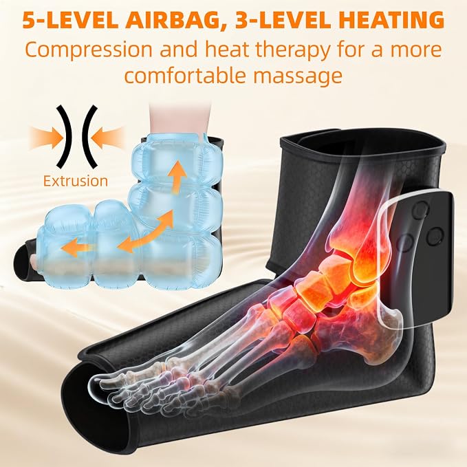 Portable Air Compression Ankle and Foot Massager with Heat for Pain Relief and Circulation, Cordless Feet Compression Massager for Relaxation, Gifts for Parents, Men, Women (Size 6 to 10,2PCS)