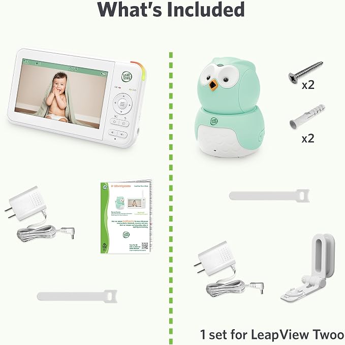LeapFrog LeapView Twoo Video Baby Monitor (Non-WiFi), 5-Inch Screen, 360° Coverage Owl Camera | 31-Hr Battery, 1,000ft Range, Secure FHSS, VOX, Two-Way Talk, Temperature | Blue