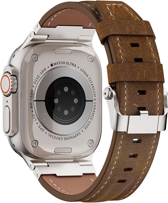 Vintage Genuine Leather Band for Apple Watch Ultra 49mm (2026 Upgrade), Rugged Replacement Strap Compatible with iWatch 46mm 45mm 44mm - for Men Women, Fit Ultra3/2/1, SE 3/2/1, Series11 10/9/8/7/6/5/4