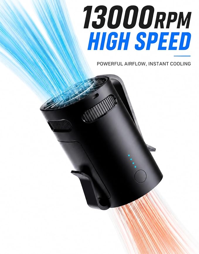 Portable Waist Fan, 13000RPM Personal Cooling Fan with 4 Adjustable Speed, 3000mAh Rechargeable Battery, Hands Free Clip On Fan for Outdoor Working Hiking Travel（F25）