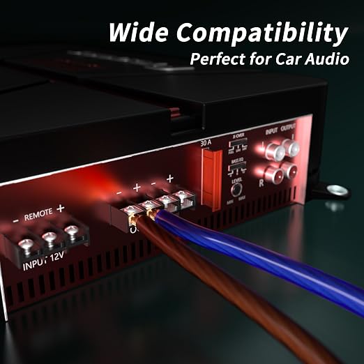 4 Gauge Wire(25FT Black + 25FT Blue) Copper Clad Aluminum CCA Battery Cable, Primary Power/Ground Cable for Car Audio Speaker, RV Trailer, Marine, Solar Equipment, Translucent Jacket