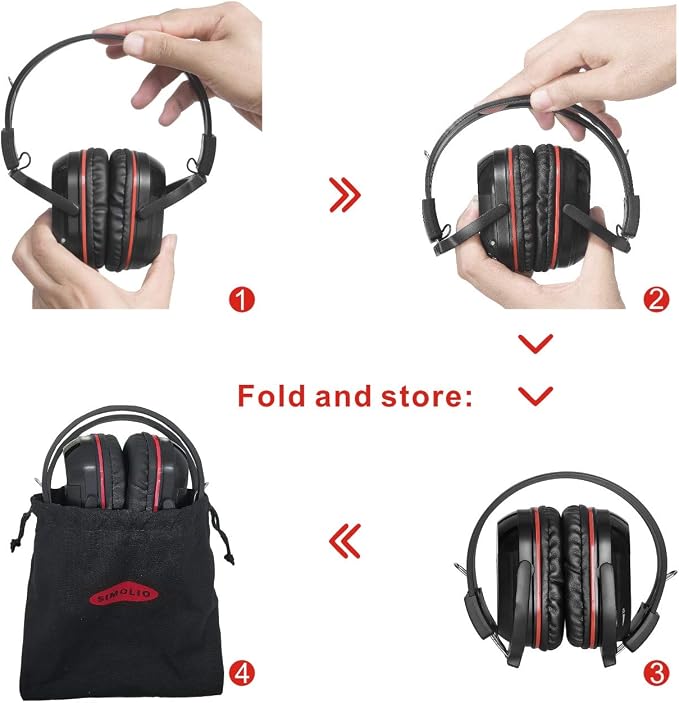 SIMOLIO 2 Pack IR Wireless Headphones for in Car TV Video Audio Listening, Not Bluetooth, 2 Channel Car DVD Headphones for Kids, Universal Infrared Headsets for Headrest Video System, AUX Cord