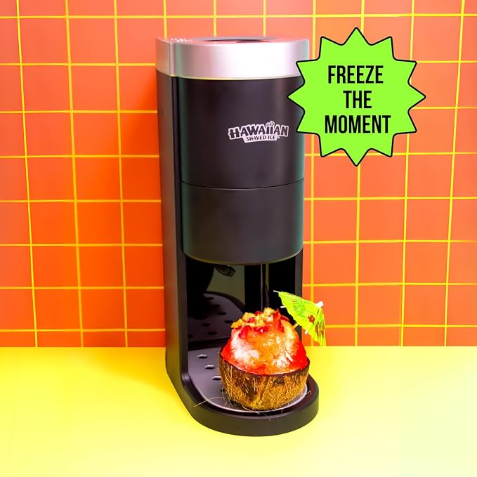 Hawaiian Shaved Ice S777 Snow Cone and Shaved Ice Machine with Blade Adjustment Knob and 5 Reusable Plastic Ice Mold Cups. Great for Granitas, Seltzers, Italian Soda and More 120V, Matte Black | Blade Adjustment Knob, 5 Reusable Plastic Ice Cups with Lids
