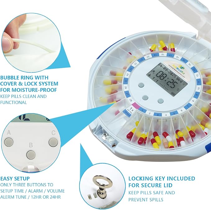 EziMedPil WiFi Automatic Pill Dispenser with Caregiver Alerts for Seniors | Real-time Caregiver App Monitoring & Adherence History Tracking, 28-Day Organizer with Sound-Light Reminders & Up to 9 Doses