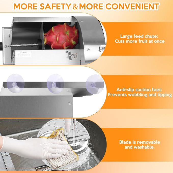 Commercial Vegetable Slicer Commercial Fruit Cutter Electric＆Manual 0-10MM Adjustable Thickness Stainless Steel 0-0.39’’ for Lemons, Cabbage, Potatoes, Apples