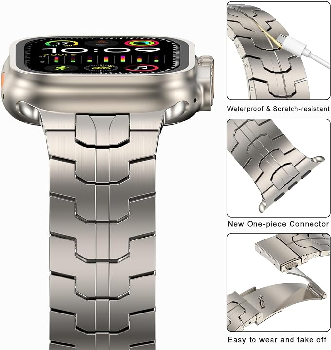 MioHHR Stainless Steel Band Compatible with Apple Watch Band 49mm 46mm 45mm 44mm 42mm(Series 3/2/1), Adjustable Metal Band for Men iWatch Series 10 9 8 7 6 5 4 3 2 1 SE SE2 SE3 Ultra3/2/1, Titanium