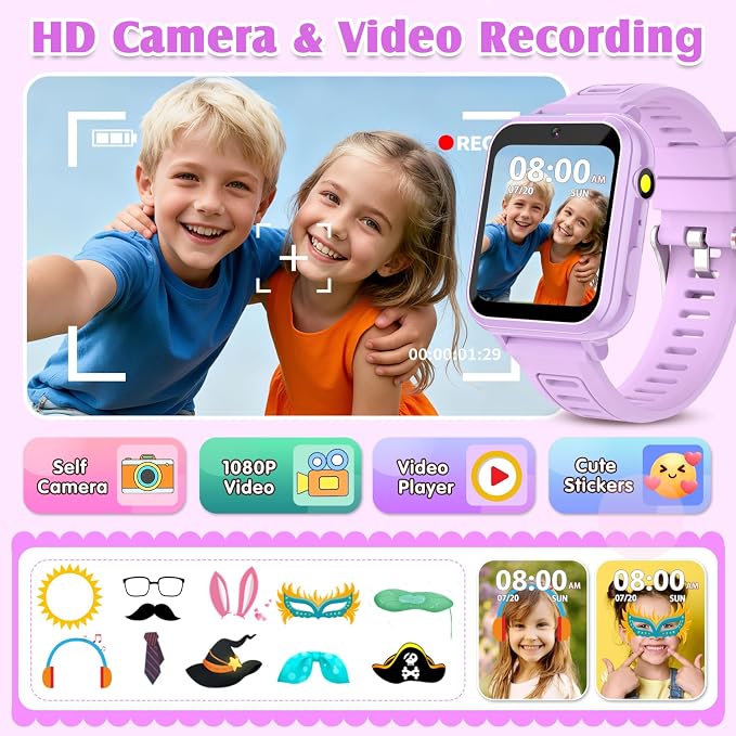 Smart Watch for Kids with 39 Games,Camera,Video,Music Player,Recorder,Alarm,Pedometer,Flashlight,Stopwatch,HD Touch Screen,Borthday Gift Toy for Girls Ages 3-12(Purple)