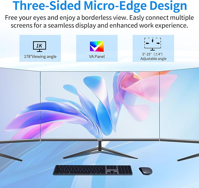 ZZA 27 inch 100Hz Curved Monitor with 1K 1920x1080 Computer Screen 27 inch FHD with HDMI,VGA and Wall Mountable|1080P Eye Care PC Office Display for Working and Gaming