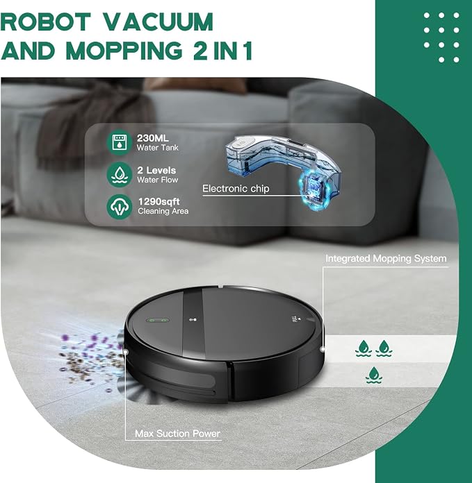 Kilgone Robot Vacuum Mop Combo, WiFi/App/Alexa, Self-Charging, Quiet, Tangle-Free Suction Robot Vacuum Cleaner for Pet Hair/Carpet/Hard Floor