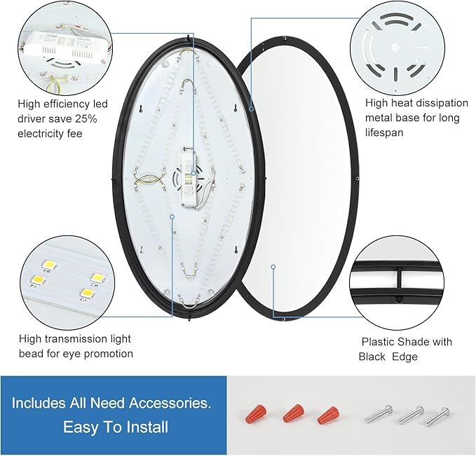 DLLT Flush Mount LED Ceiling Light: 32 Inch 5CCT (3000K-6000K) & Dimmable Ceiling Light Fixtures for Bedroom Hallway - 45W Modern Black Super Bright Kitchen Lighting Fixtures Ceiling