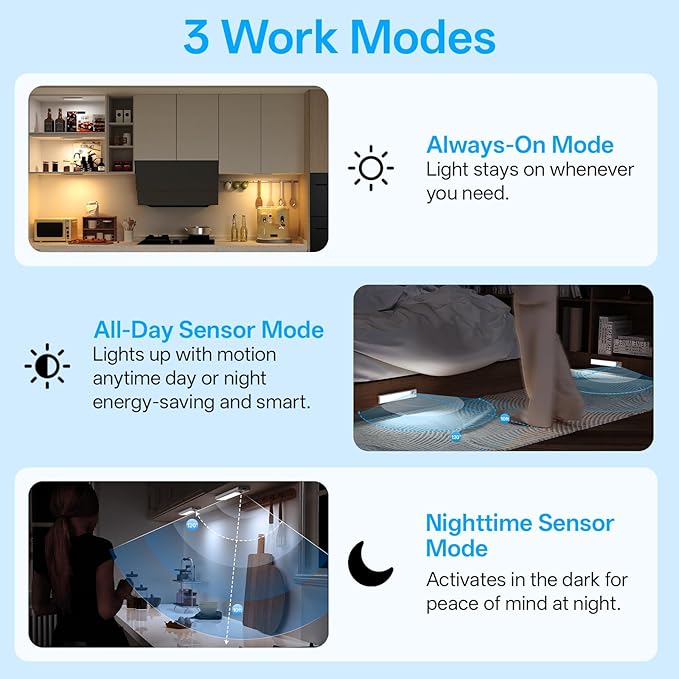 Under Cabinet Lighting with Charging Station,Motion Sensor Light Indoor with Remote,3Colors Temps Dimmable Rechargeable Wireless LED Lights for Bedroom Kitchen 3Pack