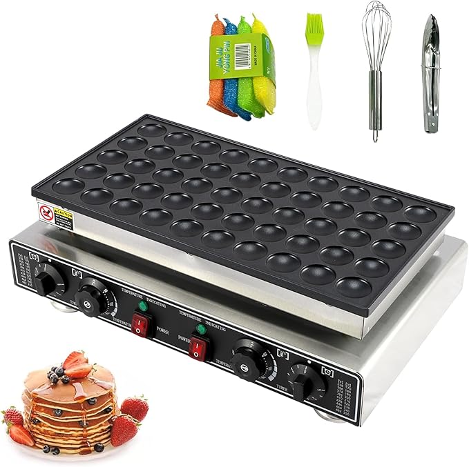 50 Pcs 1.77-Inch Mini Pancake Maker, 1800W Electric Nonstick Griddle with Temp & Time Control, Stainless Steel, for Home & Commercial Use – Perfect for Poffertjes, Dorayaki
