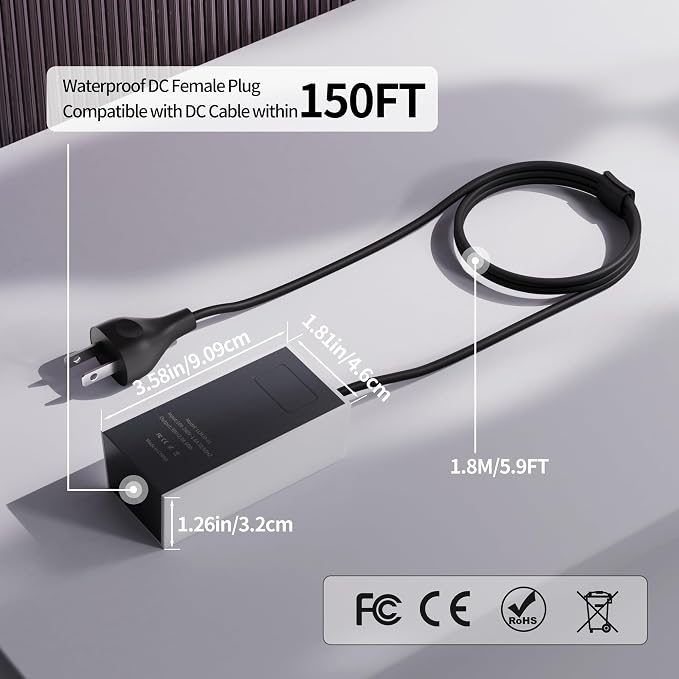 Starlink Mini Power Supply, 60W Starlink Mini Power Adapter AC Charger Wall Plug Steady 30V/2A with 1.8M Extension Cable Compatible with 150FT DC Power Cable