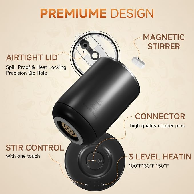 Self Heating and Stirring Coffee Mug，10 oz Temperature Control smart Mug | Electric Coffee Cup for Desk Auto Shut Off Warming Mug Gifts for Coffee Lovers