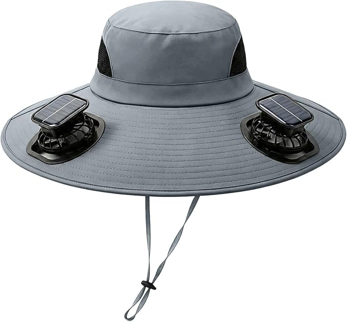 Solar Powered Fan Hat for Men Women Wide Brim Hat with 2 Fans UPF 50+ Outdoor Fishing Beach Sun Hat