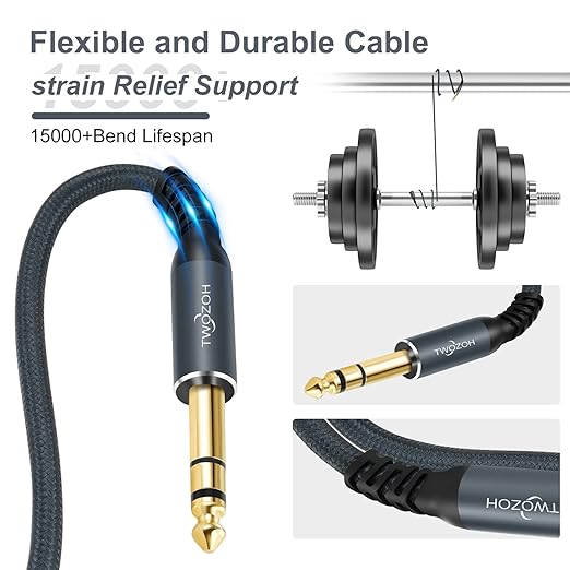 Twozoh XLR Male to 1/4 TRS Stereo Audio Cable 30FT 2 Pack, Braided Jack 6.35mm to XLR Male 3Pin Guitar Cable (Professional/HiFi)