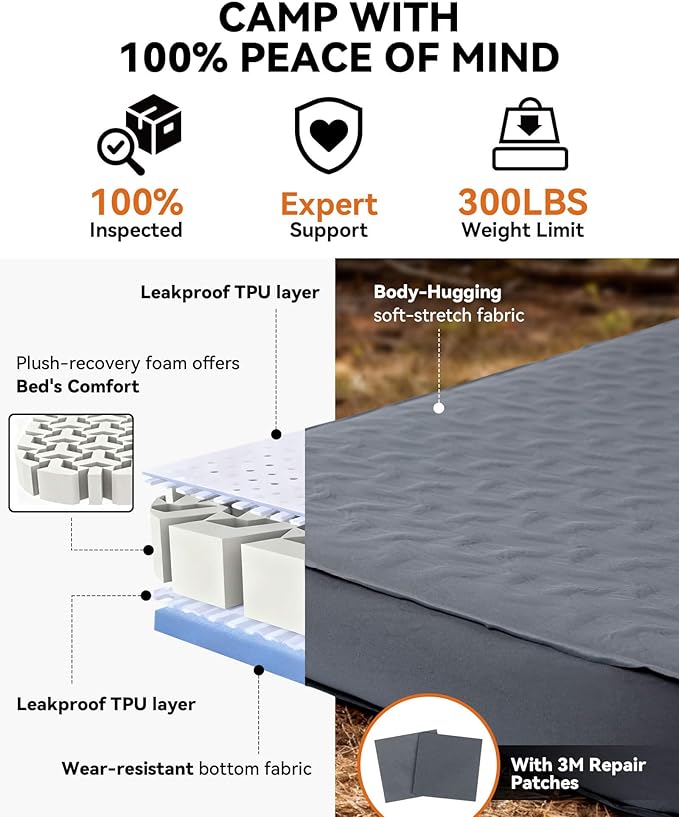 Hikenture 4" Thick Self Inflating Sleeping Pad, Foam & Air Camping Mattress, 9.5 R-Value Insulated Sleeping Mat, Portable All Season Camping Pad for Tent, Car, Cot, Truck