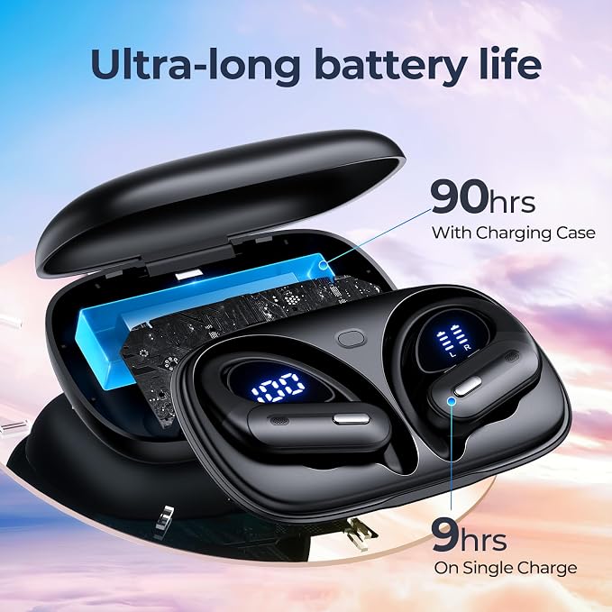Active Noise Cancelling Ear Buds Wireless Earbuds 90Hrs Playtime Bluetooth Headphones with Hi-Res Stereo Deep Bass Power Display Earphones with Earhooks Waterproof Transparency Headset for Sports/Gym