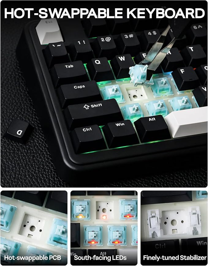 EPOMAKER TH99 Tri-Mode Wireless Mechanical Keyboard with 8000mAh Battery, Hot Swappable Custom RGB Gaming Keyboard with Numpad, Gasket Creamy for PC/Mac/Office (Black, Sea Salt Silent)