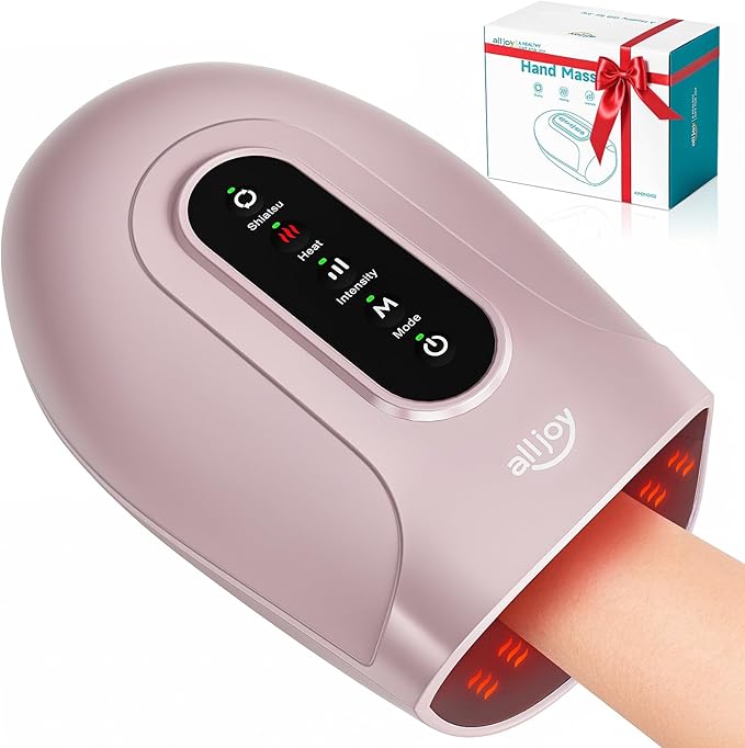 ALLJOY Roller Kneading Hand Massager for Arthritis and Carpal Tunnel Relief, Cordless Electric Hand Massager with Heat and Compression for Finger Numbness, Gifts for Women Men (Pink)